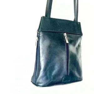 VERA PELLE BLACK LEATHER SHOULDER BAG MADE  IN ITALY